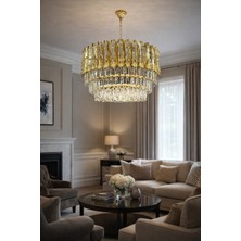 LED 60 cm Kristal Lüx Salon Avize Gold Renk