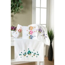 Fiesta Asude Beyaz Kadife 3D Nakışlı 30X50 cm %100 Pamuklu Mutfak Havlusu