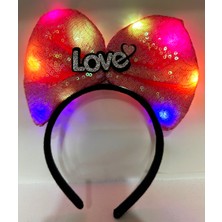 Vanch LED Işıklı 3 Farklı Fonksiyonda Yanan Gümüş Love Yazılı Fuşya Pembe Fiyonk Taç 20X17 cm (5264)