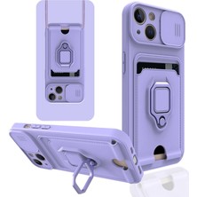 Iphone 14 Kılıf Zuma Kartvizitli Yüzüklü Silikon - Lila