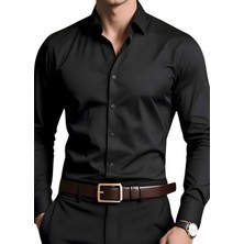 Vahik Siyah Pamuklu Saten Fit Kesim Gömlek