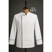 EFT Beyaz Aşçı Ceketi Siyah Biyeli