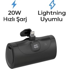 Azurtech Q08 5000MAH iPhone Lightning Uyumlu 20W Ultra Hızlı Şarj Powerbank - LCD Ekranlı Mini Taşınabilir Batarya