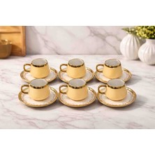 Nayer 6 Kişilik Gold Detaylı Porselen Türk Kahvesi Fincan Takımı – Lüks ve Şık Tasarım