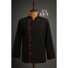 EFT Siyah Aşçı Ceketi Kırmızı Biyeli