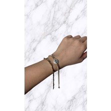 Zayora Aksesuar Gold Renk Yeşil Baget Taşlı Dikdörtgen Zincir Bileklik