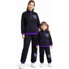 Butik Ayvitrin Anne Kız Üç Iplik Pamuk Puff Kalın Kumaş Eşofman Takımı