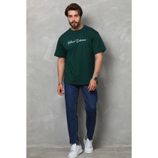 Velmora Premium Bisiklet Yaka Baskılı Oversize T-Shirt - Yeşil