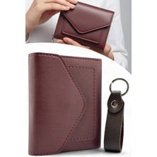 Evveli Kadın Deri Küçük Cüzdan Fermuarlı Kağıt Para Bölmeli ve Anahtarlık Hediye Seti