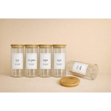 Durina Living 6’lı Bambu Vakum Kapaklı Borosilikat Cam Baharatlık Seti 300 ml – Kaşıklı & Etiketli Baharat Kavanozu