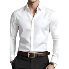 Vahik Beyaz Pamuklu Saten Fit Kesim Gömlek