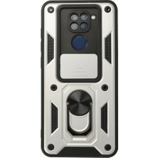 Xiaomi Redmi Note 9 Kılıf Pars Lens Yüzüklü Silikon - Gümüş