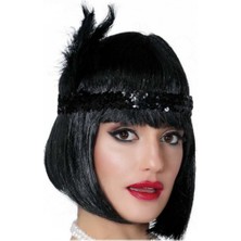 Vanch Siyah Renk Tüylü Çarliston Saç Bandı Kafa Bandı (5264)