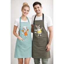 Hulganz Mutfak Önlüğü Seti Suyeşili Yosun 2'li Leke Tutmaz Su Itici Kumaş Solmaz Baskı Şef Kediler Çift Mutfak Önlük Bulaşık Aşçı Hediye Çeyiz Sevgililer