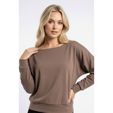 Abay Butik Kadın Kayık Yaka Yarasa Kol Düşük Omuz Yumuşak Modal Kumaş Bluz