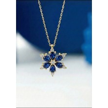 Çekirdek Jewelry 925 Ayar Gümüş Lacivert Taşlı Kamelya Çiçeği Kolye