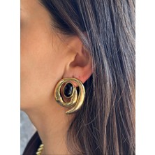 Nunu Takı Siyah Taşlı Döngü Küpe