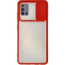 Samsung Galaxy A71 Kılıf Palm Buzlu Kamera Sürgülü Silikon - Kırmızı