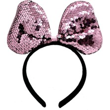 Vanch Renk Değiştiren Pullu Payetli Fiyonk Parti Tacı Pembe Gümüş Renk 20X16 cm (5264)