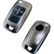 Otohousse Opel Corsa D Astra H Vectra C Zafira B Uyumlu Sustalı Silikon Oto Anahtar Kumanda Kabı Kılıf Gri