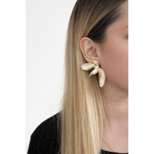 Zayora Aksesuar Gold Renk Inci ve Detay Çiçek Küpe