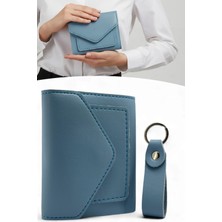 Evveli Kadın Deri Küçük Cüzdan Fermuarlı Kağıt Para Bölmeli ve Anahtarlık Hediye Seti