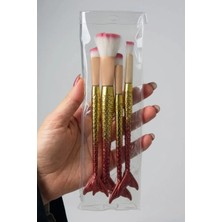 Kokoş 4'lü Kırmızı ve Altın Renk Balık Kuyruğu Figürlü Makyaj Fırçası Set