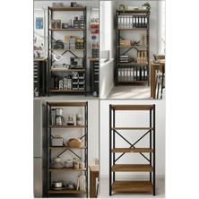 Agila Metal Gövdeli Kitaplık, Çok Amaçlı 5 Katlı Mutfak & Banyo Rafı - Kahve