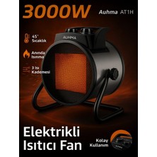 Azurtech Auhma Elektrikli Isıtıcı Fan Gri | 3000W Hızlı Isınma, 3 Kademeli Ayar, Sessiz Ptc Isıtma Teknolojis