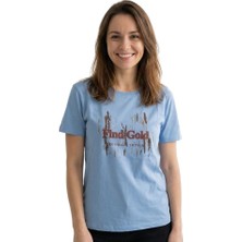 Gold Baskı Enfield&co Kadın T-Shirt Find Bebe Mavi