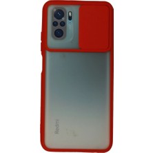 Xiaomi Redmi Note 10 Kılıf Palm Buzlu Kamera Sürgülü Silikon - Kırmızı