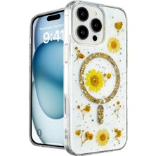 Iphone 16 Pro Kılıf Daisy Simli Magsafe Kapak - Gold