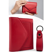 Evveli Kadın Deri Küçük Cüzdan Fermuarlı Kağıt Para Bölmeli ve Anahtarlık Hediye Seti