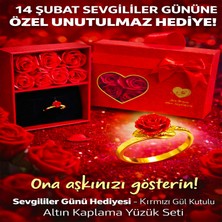 Sevsenka 14 Şubat Sevgililer Günü Hediyesi - Kırmızı Gül Kutulu Altın Kaplama Yüzük Seti Sevgilinize Unutulmaz Hediye! SSVS-14SUB-KUTU