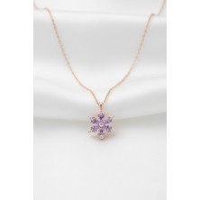 Çekirdek Jewelry 925 Ayar Gümüş Lila Taşlı Kamelya Çiçeği Kolye