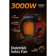 Azurtech Auhma Elektrikli Isıtıcı Fan Gri | 3000W Hızlı Isınma, 3 Kademeli Ayar, Sessiz Ptc Isıtma Teknolojis