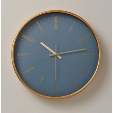 Aaa Altın Çerçeveli Mat Mavi Duvar Saati