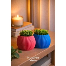 Mosarte Ribbed Modern Yivli Yuvarlak Tasarım Vazo / Dekoratif Obje 2'li Set