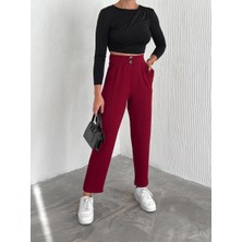 Zengezur Mall Sptrns Örme Krep Pantolon Çift Düğmeli Bordo (Beden: S)
