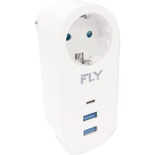 Gfc Life Store Fly 3400 Termal Akım Korumalı, Çocuk Korumalı, 2 x USB Type-C, 1 x USB Type-C, Tekli Priz, Beyaz