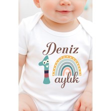 Sitilin Isimli Aylık Kız Erkek Badi Set 12 Ay Her Ay Özel Baskılı Uzun Kol Çıtçıtlı Body STL7154
