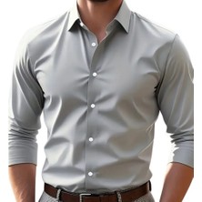 Vahik A Gri Pamuklu Saten Fit Kesim Gömlek