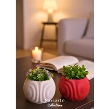 Mosarte Ribbed Modern Yivli Yuvarlak Tasarım Vazo / Dekoratif Obje 2'li Set