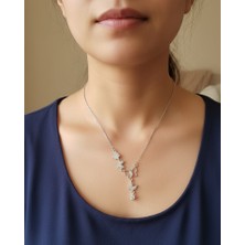 MSZ Silver Gümüş Kaplama Paslanmaz Çelik Kelebek Figürlü Zirkon Taşlı Kadın Kolye