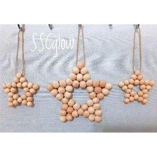 SSCglow 3'lü Dekoratif Ahşap Boncuklu Yıldız Set 5 Köşeli, Kapı Duvar Mutfak Bebek Odası Süsü