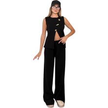 Kechi Woman Gold Aksesuarlı Siyah Yelek-Pantolon Triko Takım