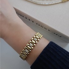 Lente Aksesuar Altın Kaplama Saat Kordonu Modeli Zirkon Taşlı Lüks Bileklik