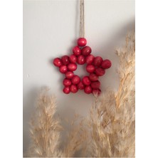 SSCglow Dekoratif Ahşap Boncuklu Yıldız, Kapı Duvar Mutfak Bebek Odası  Süs Kırmızı Siyah