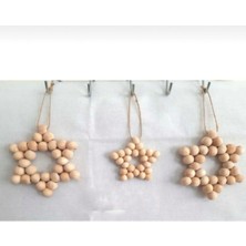 SSCglow Dekoratif Ahşap Boncuklu Yıldız 3'lü, Kapı Duvar Mutfak Bebek Odası Süsü