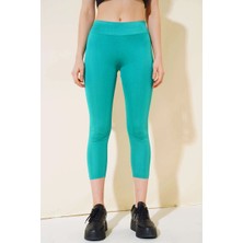 Karahanbey Esnek Yüksek Bel Yeşil Uzun Parlak Disco Tayt